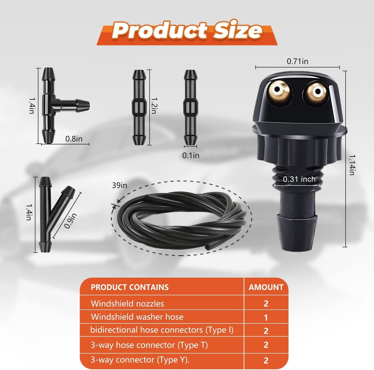 9 Pcs Front Windshield Washer Nozzles Kit