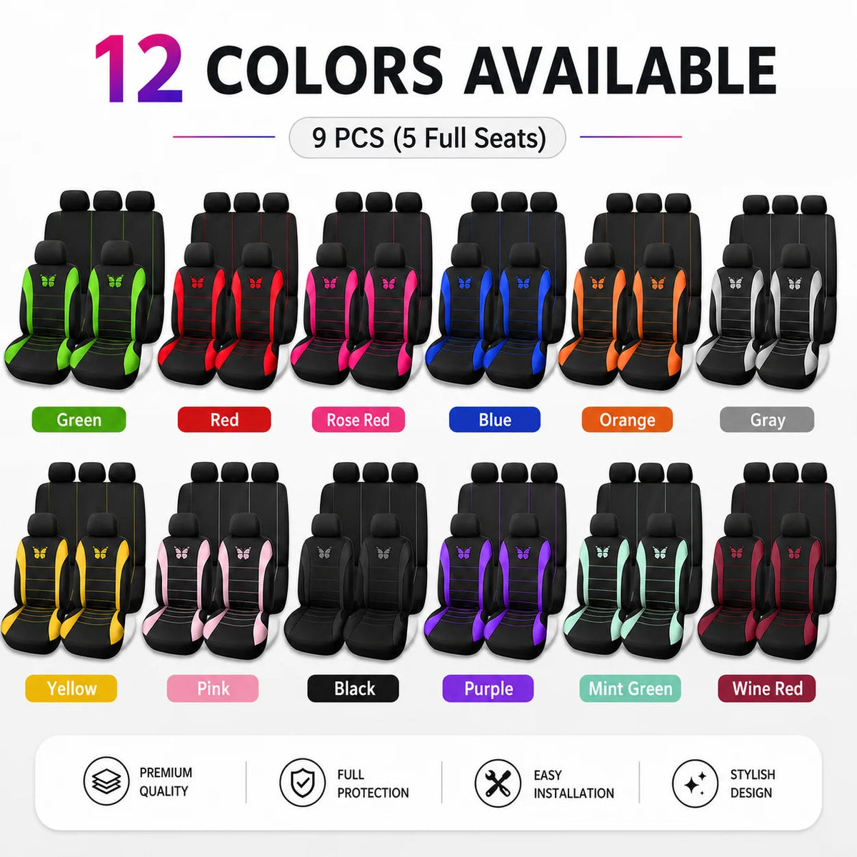 Butterfly Car Seat Covers Universal Car Seat Cover Car Seat Protection Covers Women Car Interior Accessories (9 Colors)