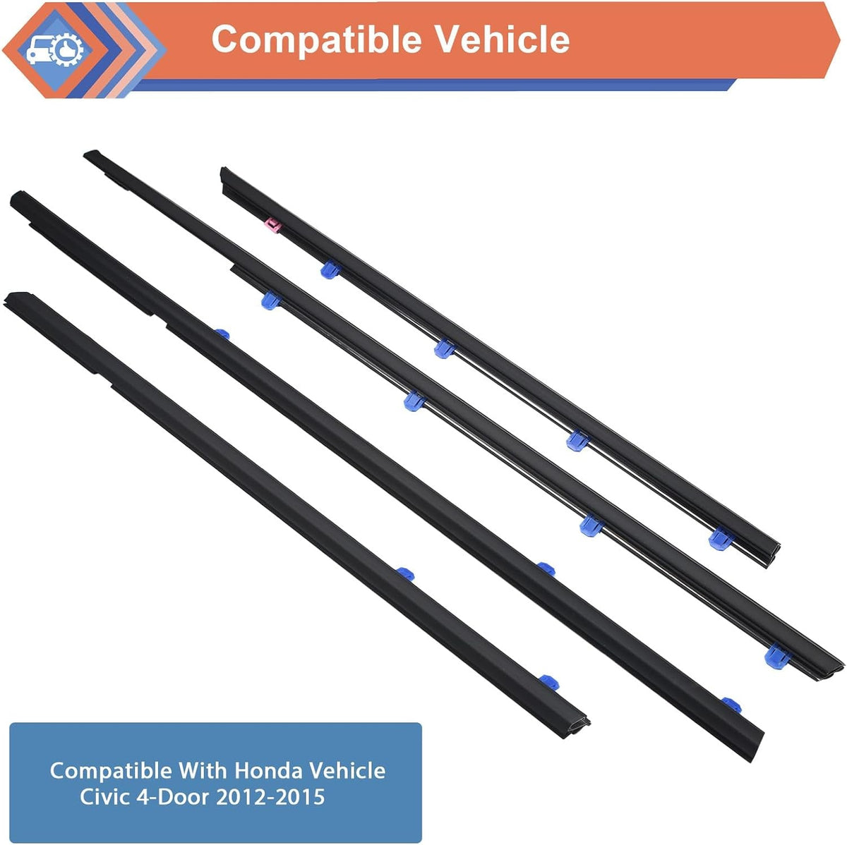 Window Moulding Trim Weatherstrip Fit for Honda Vehicle 2012-2015 Civic