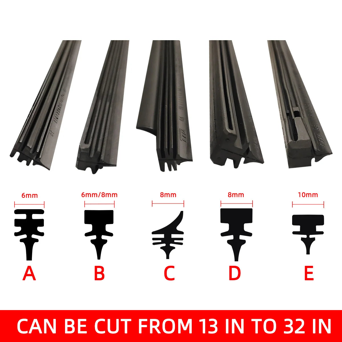 Auto Car All Seasons Windshield Wiper Blades Refills Natural Rubber Strips Wiper Blade Replacement Parts All Types Fit 14'- 32'
